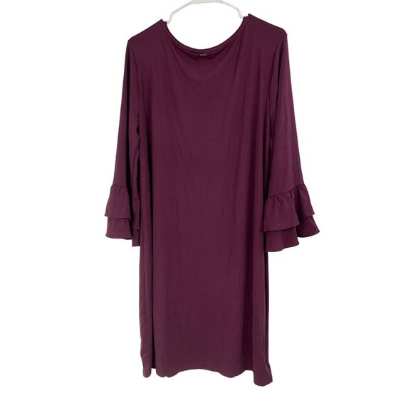 White House Black Market Purple Jersey Shift Dress XL 3/4 Ruffle Sleeve RS10280 - Picture 7 of 11